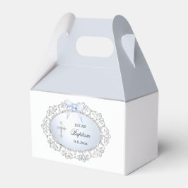 Caixinha De Lembrancinhas Glitter prateado Quadro Arco azul Batismo Pequeno