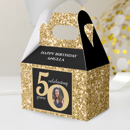 Caixinha De Lembrancinhas Glitter Preto e Dourado 50 Anos 50 Anos 50. Aniver