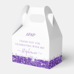 Caixinha De Lembrancinhas Glitter Roxo Confetti Aniversário Mitzvah Obrigad