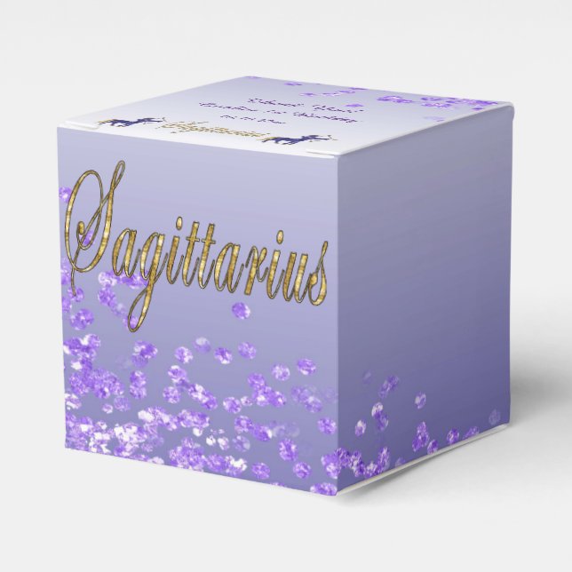 Caixinha De Lembrancinhas Glitter Sagittarius & Purple Glitter Birthday (Frente)