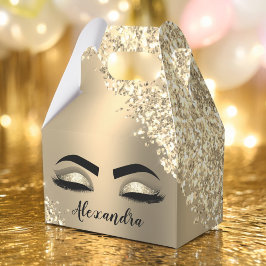 Caixinha De Lembrancinhas Glitter Sparkle Eyelashes Dourado Nome do Monogram