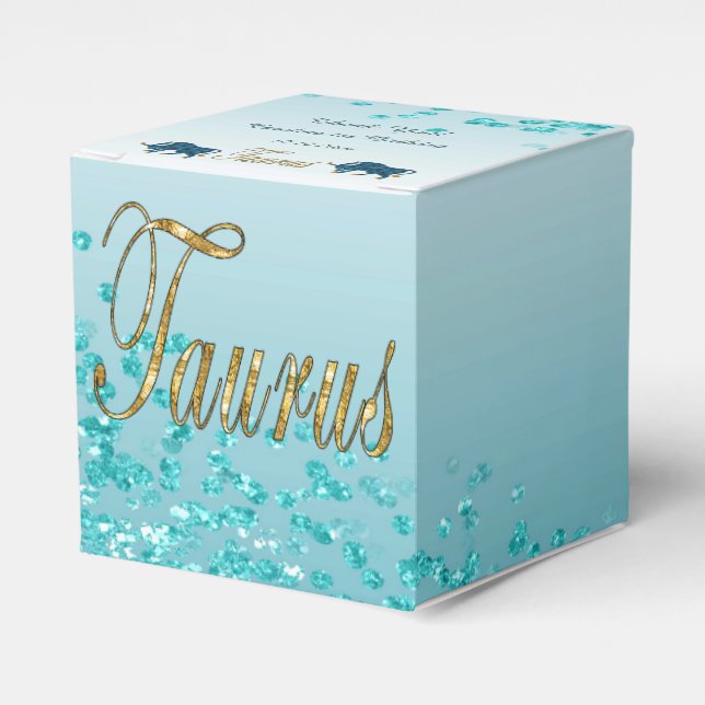 Caixinha De Lembrancinhas Glitter Taurus e Teal Blue Glitter Aniversário (Frente)