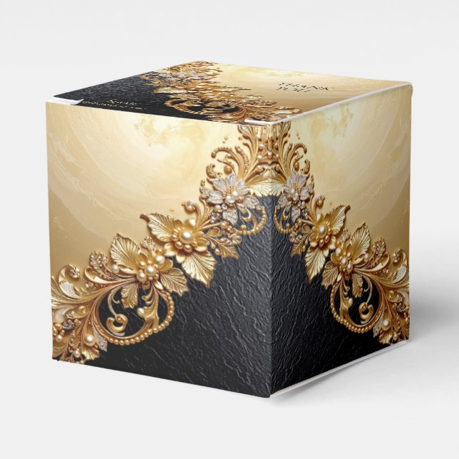 Caixinha De Lembrancinhas Gold Floral Embellishments Favor Box (Frente)