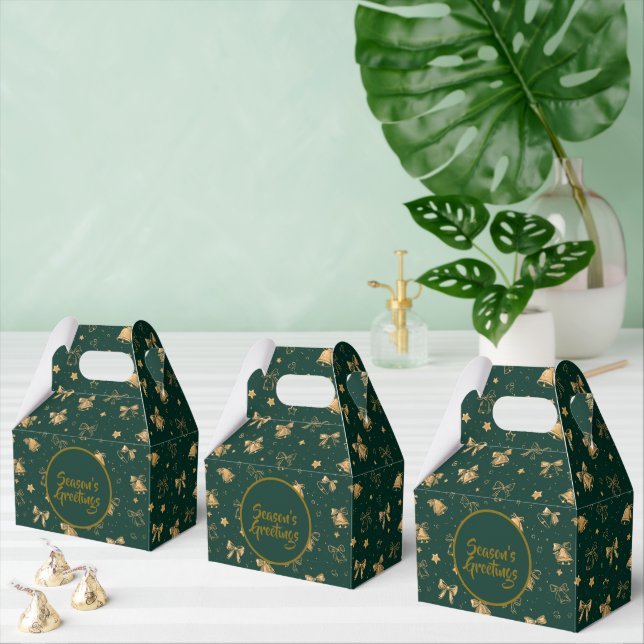 Caixinha De Lembrancinhas Golden Christmas Bells & Ribbons Pattern (Múltiplo)