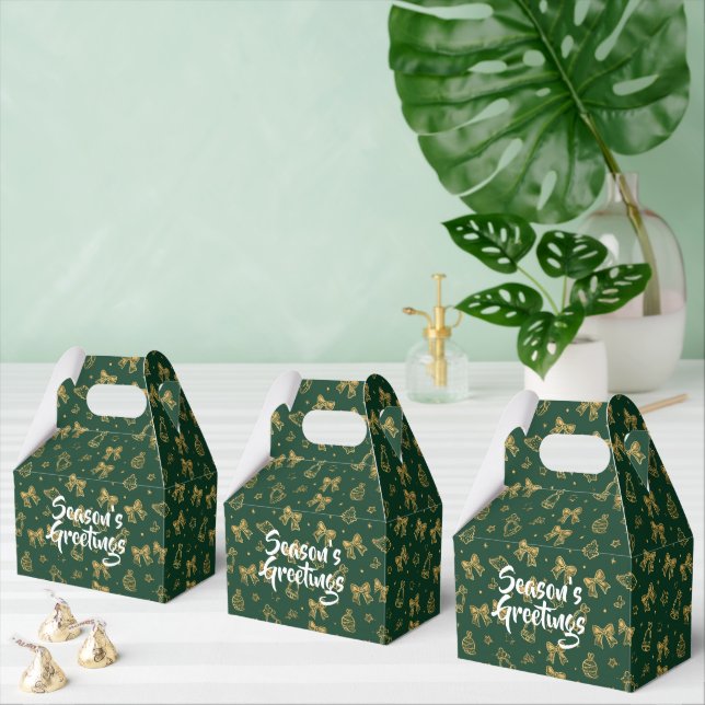 Caixinha De Lembrancinhas Golden Christmas Bells & Ribbons Pattern (Múltiplo)