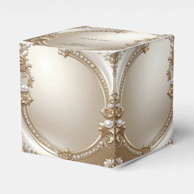 Caixinha De Lembrancinhas Golden Ornate Frame with Pearls Favor Box (Frente)