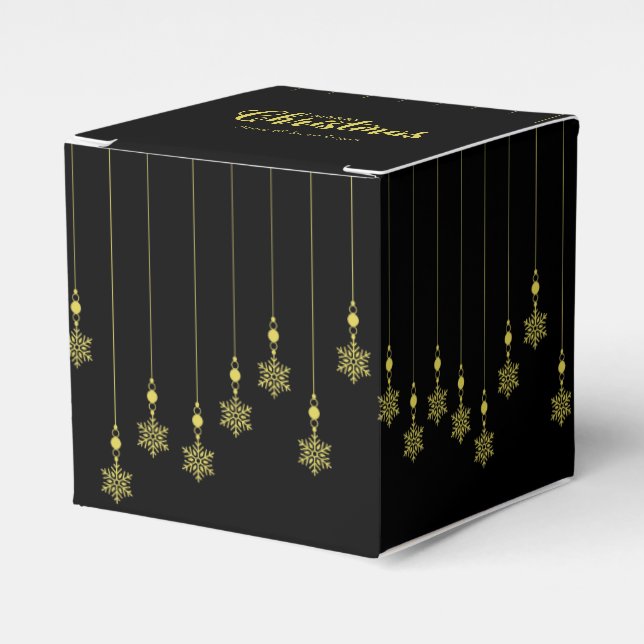 Caixinha De Lembrancinhas Golden Snowflakes with  Christmas Quote on Black (Frente)