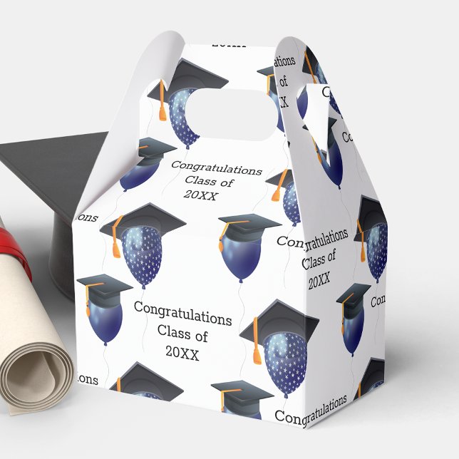 Caixinha De Lembrancinhas Graduação: Bordo Mortarboard e Balões (Criador carregado)