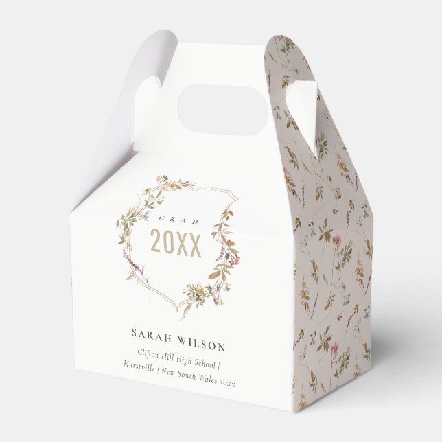 Caixinha De Lembrancinhas Graduação Chic Dusky Pink Blush Wildflower Crest (Frente)
