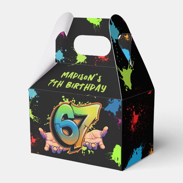 Caixinha De Lembrancinhas Graffiti Six Seven Birthday Favor Box (Frente)