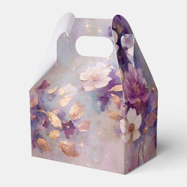 Caixinha De Lembrancinhas Grelha Branca Dourada Purple Floral Feminina (Frente)