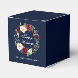 Caixinha De Lembrancinhas Grinalda Floral de Aquarela Elegante Feliz Natal