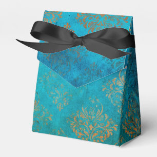 Caixinha De Lembrancinhas Grunge Copper Patina e Turquesa Damask