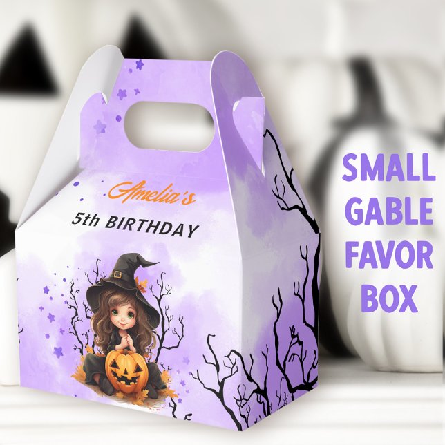 Caixinha De Lembrancinhas Halloween Aniversário Bonitinha Bruxa Pequena Gáve (Little Witch Small Gable Favor Boxes - You can choose from 3 sizes of these gable favor boxes)