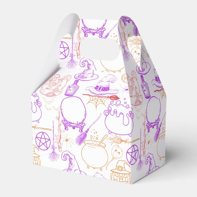 Caixinha De Lembrancinhas Halloween Witchcraft Pattern Neon 01 (Frente)