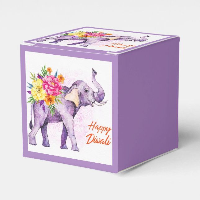 Caixinha De Lembrancinhas Happy Diwali (Elephant with Colorful Flowers) (Frente)