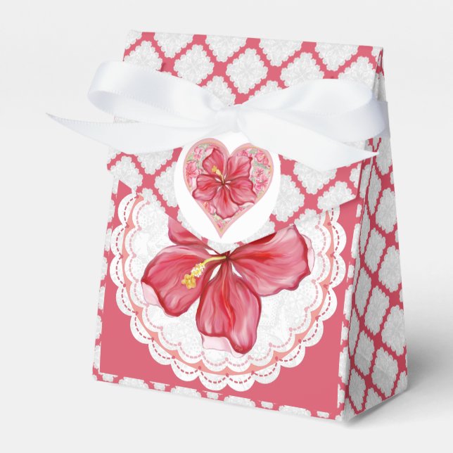 Caixinha De Lembrancinhas Hibiscus e rendas RED (Frente)