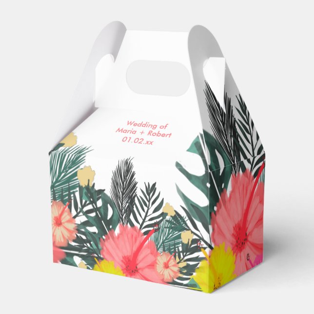 Caixinha De Lembrancinhas Hibiscus Hawaii Tropical Mão Desenhada Casamento B (Frente)