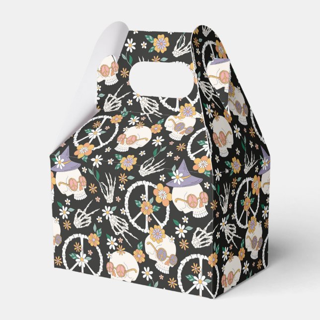 Caixinha De Lembrancinhas Hippie Halloween Skulls and Flowers Standard (Frente)
