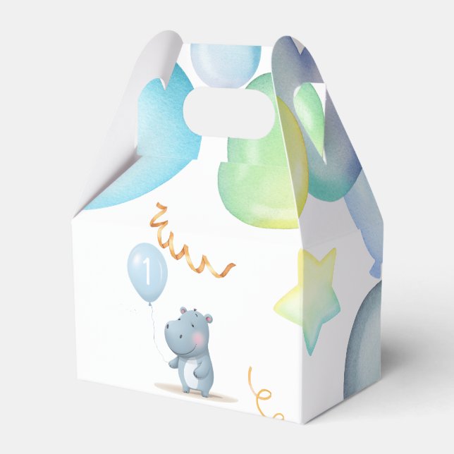 Caixinha De Lembrancinhas Hippo Birthday — azul-macio simples (Frente)