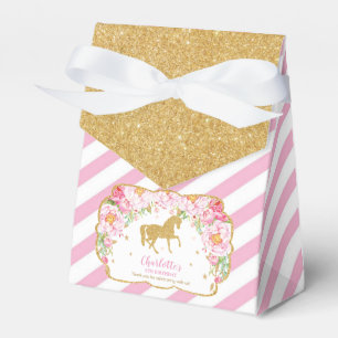 Caixinha De Lembrancinhas Horse Dourado Brilho Rosa Rosa Obrigado Aniversár