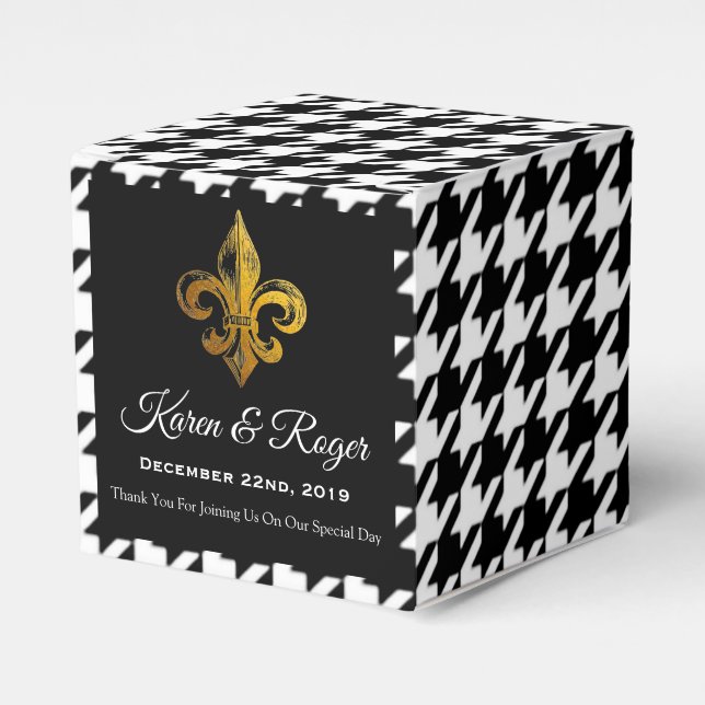 CAIXINHA DE LEMBRANCINHAS HOUNDSTOOTH FLEUR DE LIS PERSONALIZADO (Frente)