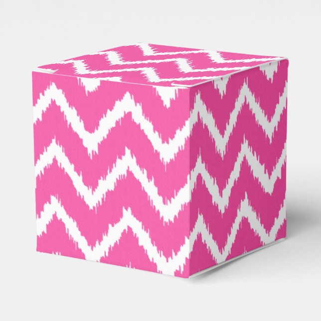 Caixinha De Lembrancinhas Ikat Chevrons - Rosa fúcsia profundo e branco (Frente)