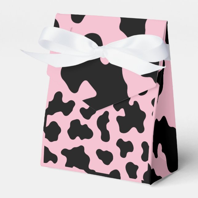 Caixinha De Lembrancinhas Impressão de couro de vaca Black & Pink Cow (Frente)