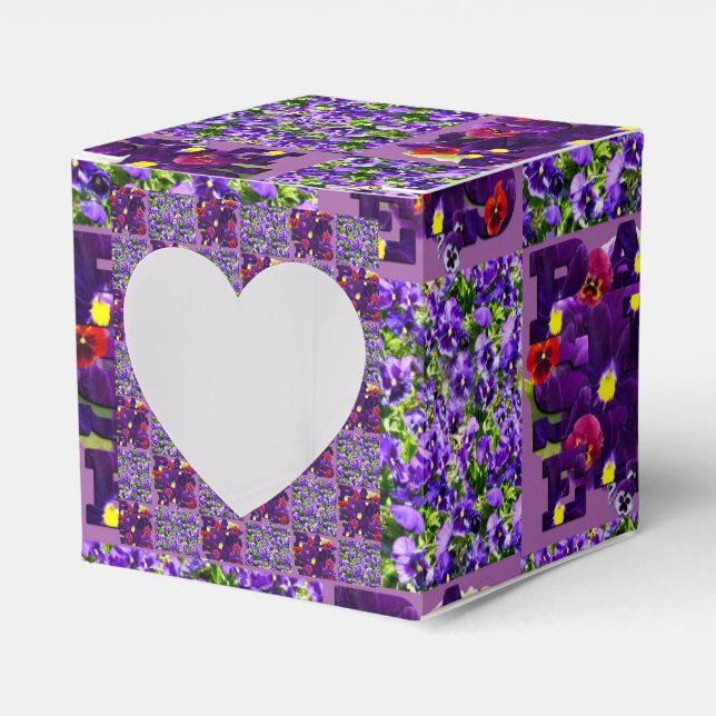 Caixinha De Lembrancinhas Impressão de Patchwork de Pansy Roxo, (Frente)