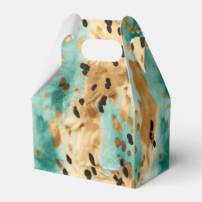 Caixinha De Lembrancinhas Impressão Dourada Turquesa Black Animal (Frente)