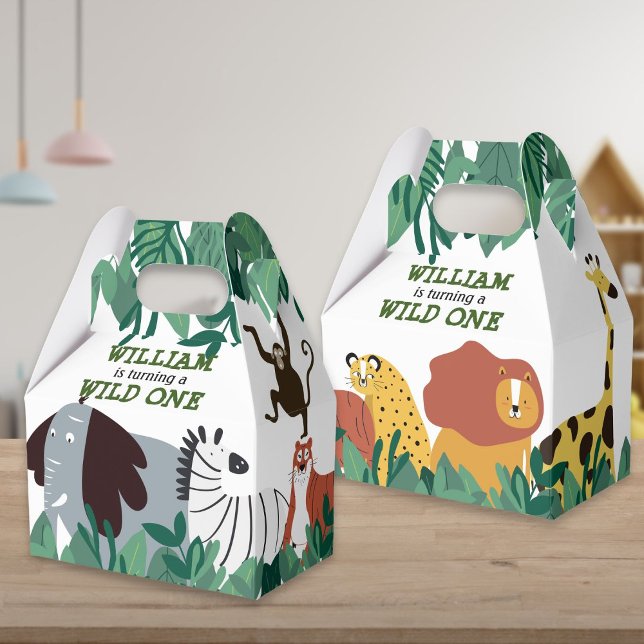 Caixinha De Lembrancinhas Jardim Selvagem Safari Primeiro Aniversário (Wild One Jungle Safari Zoo First Birthday Favor Box)