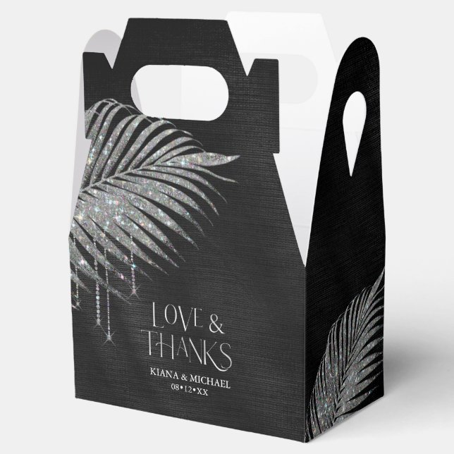Caixinha De Lembrancinhas Jewel Palm Leaf Wedding Silver V2 ID830 (Aberto)