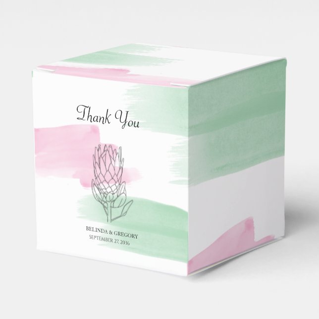 Caixinha De Lembrancinhas King Protea Watercolor Wedding (Frente)