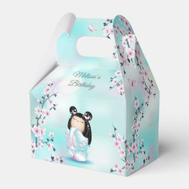 Caixinha De Lembrancinhas Kokeshi Doll Cherry Blossoms Turquoise