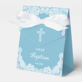 Caixinha De Lembrancinhas Lace branco na tenda do batismo azul de Pastel