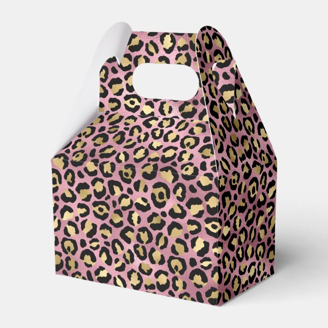 Caixinha De Lembrancinhas Leopard Series Design 15 rosa e Dourada (Frente)
