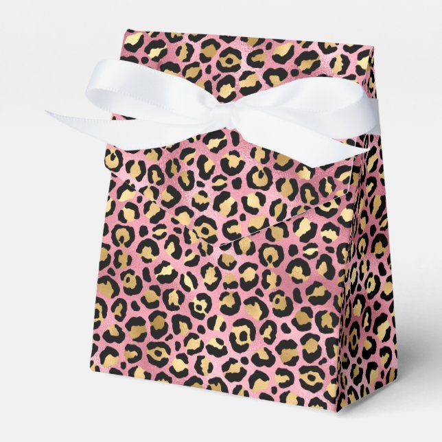 Caixinha De Lembrancinhas Leopard Series Design 15 rosa e Dourada (Frente)