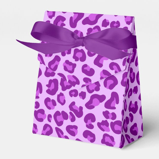 Caixinha De Lembrancinhas Leopardo Imprime em Profundo roxo e Lavanda (Frente)