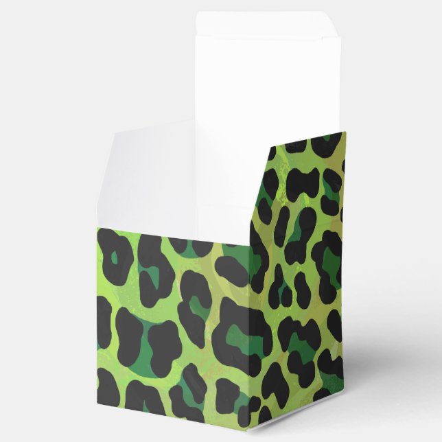 Caixinha De Lembrancinhas Leopardo Negro e Impressão Verde (Aberto)