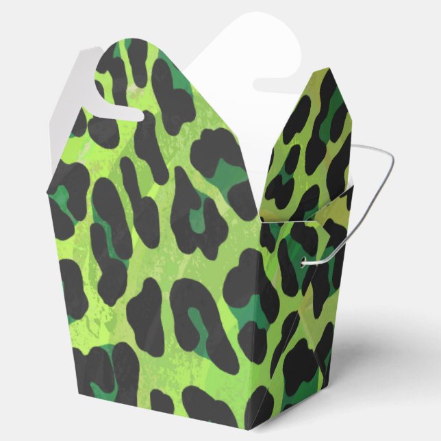 Caixinha De Lembrancinhas Leopardo Preto e Verde Estampado (Aberto)