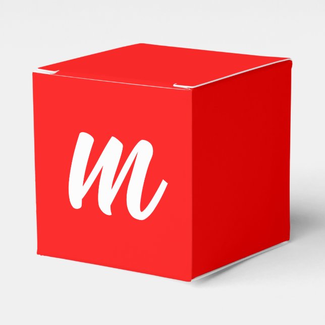 Caixinha De Lembrancinhas Letra Inicial de Monograma Branco Vermelho (Frente)