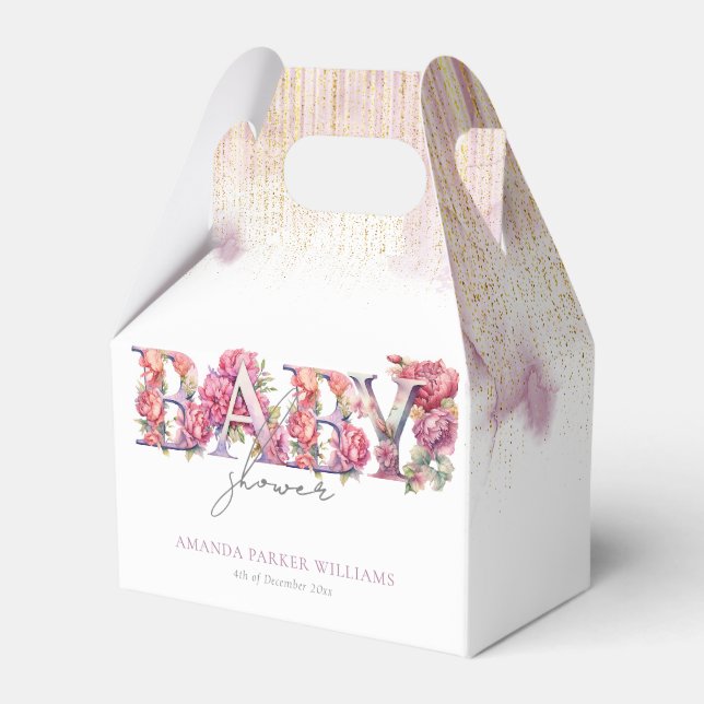 Caixinha De Lembrancinhas Letras Florais Personalizadas do chá de fraldas (Frente)