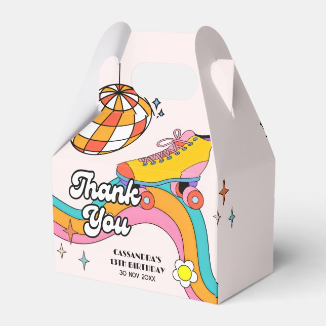 Caixinha De Lembrancinhas Let's Roll Retro Roller Skating Girl Birthday  (Verso)