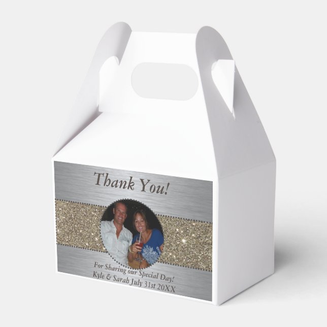 Caixinha De Lembrancinhas Linda Prata e Dourada Foto do Casamento (Frente)