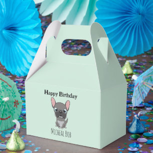 Caixinha De Lembrancinhas Lindo pug cinza feliz aniversário nome personaliza