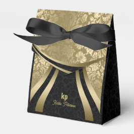 Caixinha De Lembrancinhas Linhas Dinâmicas de Damasco Preto Dourado com Capt