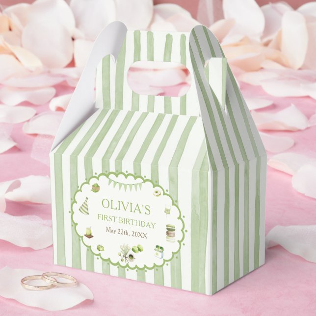 Caixinha De Lembrancinhas Listras de Matcha Verde de Aniversário (Casamento)