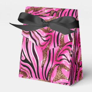 Caixinha De Lembrancinhas Listras de Zebra Rosa e Preto com Acentos Dourados