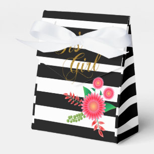 Caixinha De Lembrancinhas Listras preto e branco elegantes com floral