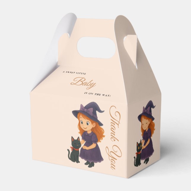 Caixinha De Lembrancinhas Little Witch & Cat | Halloween Girl Baby Shower (Frente)